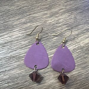 Purple guitar pick earrings with Swarovski crystal
